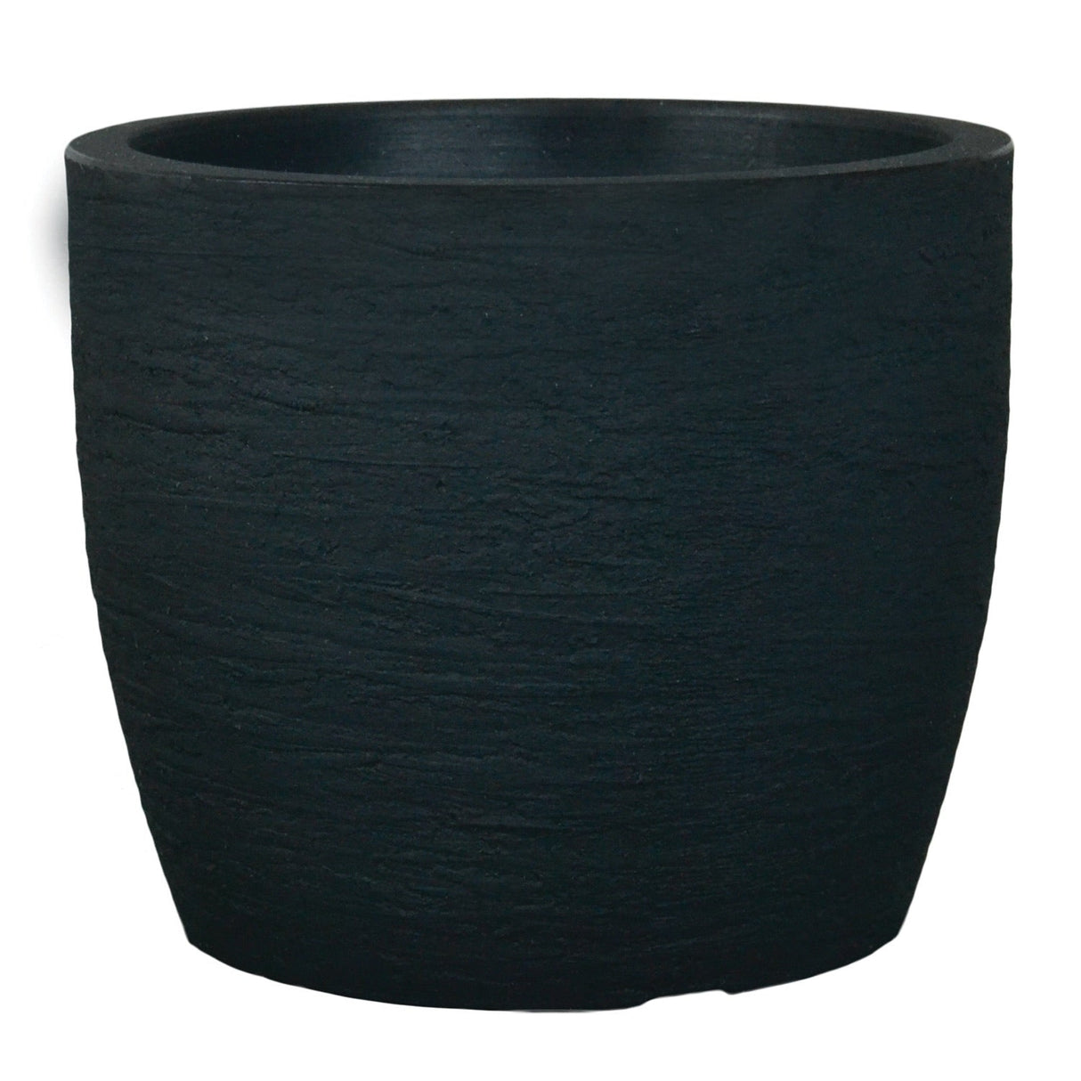 Textured European Round Planter in lead (black) color.