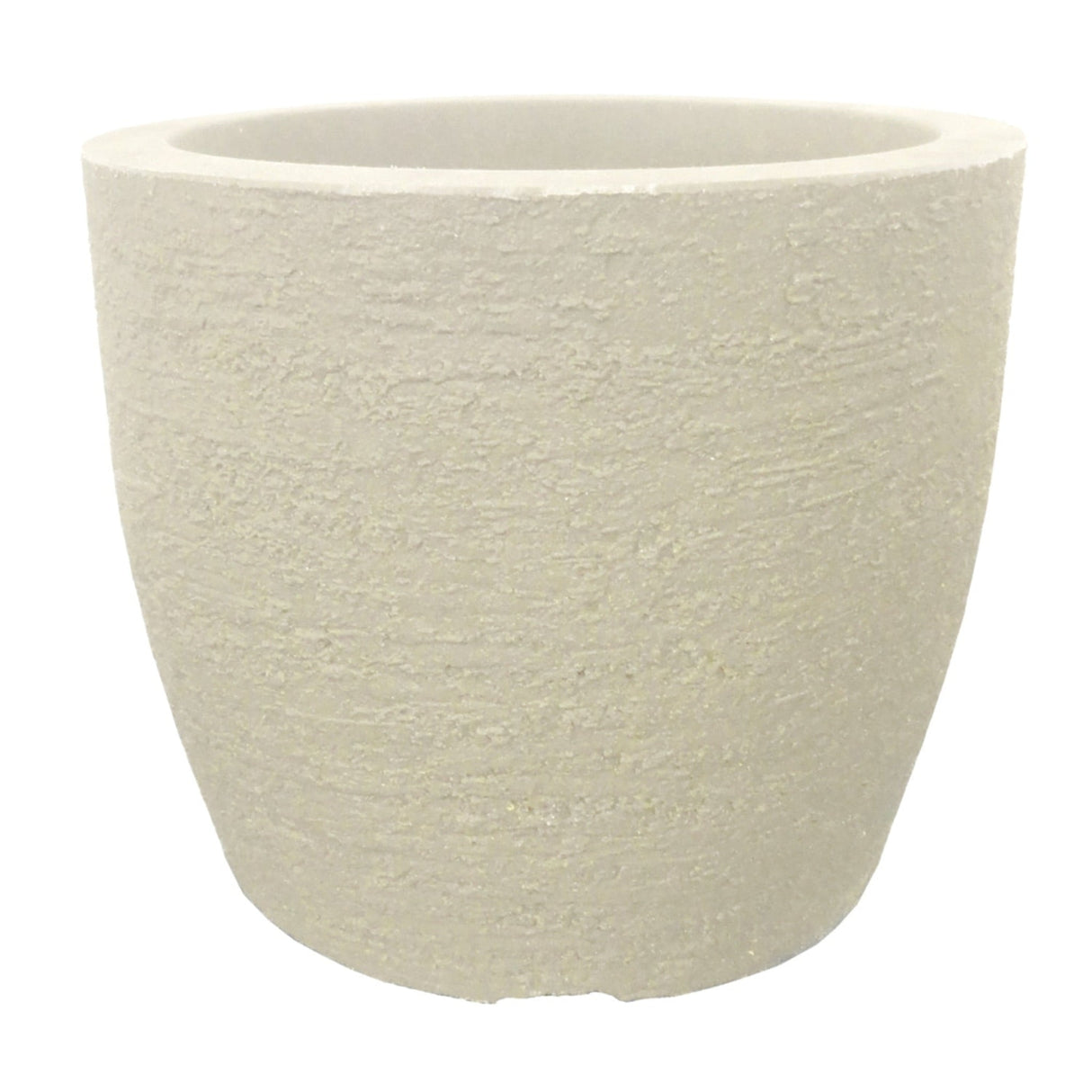 Textured European Round Planter planter in sandstone (beige) color.