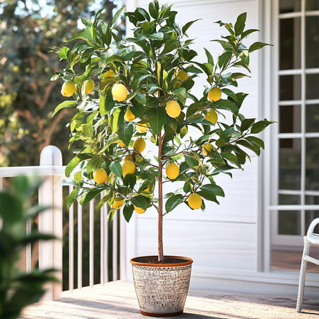 lemon tree sitting on patio outside