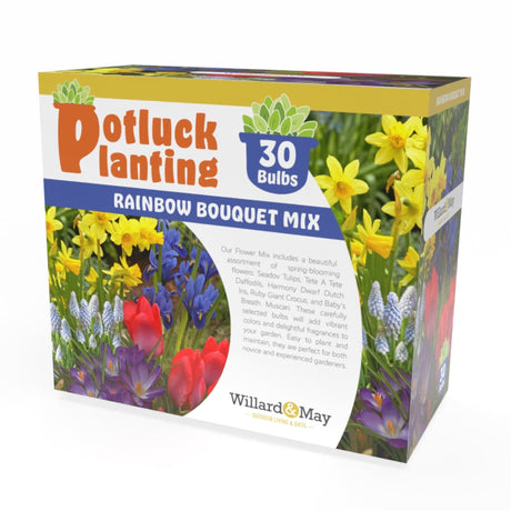 Potluck Planting Rainbow Bouquet Mix - front of packaging box with info.