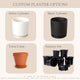 Information image showing the white cylinder, black cylinder, terra cotta and nursery pot planter options.