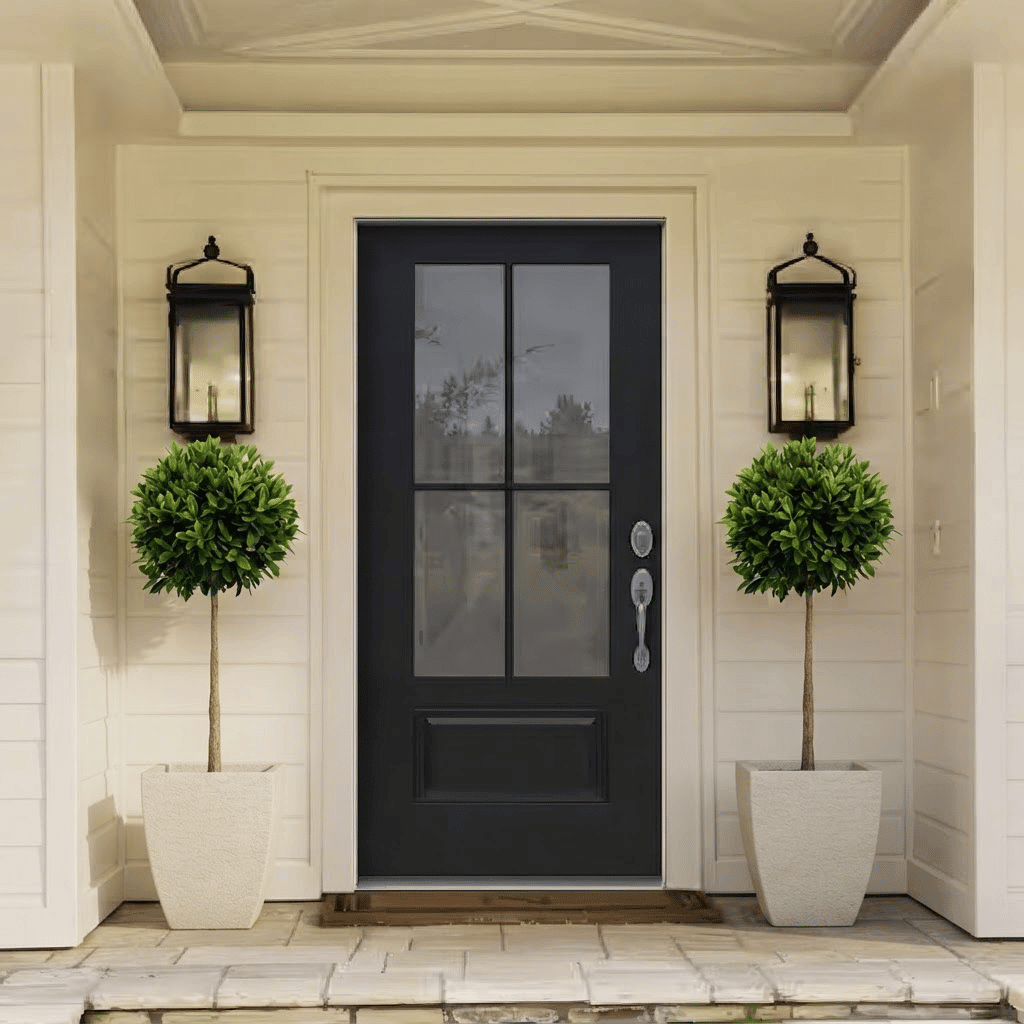 English Laurel Topiary by the Front Door