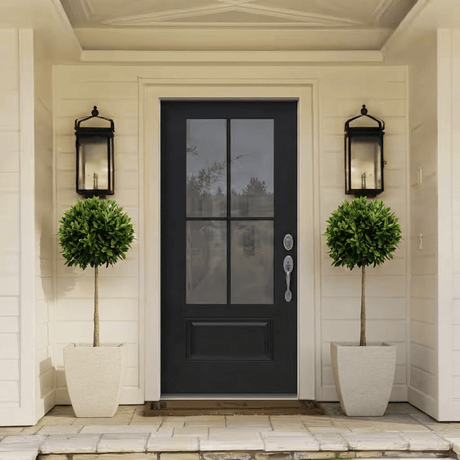 English Laurel Topiary by the Front Door